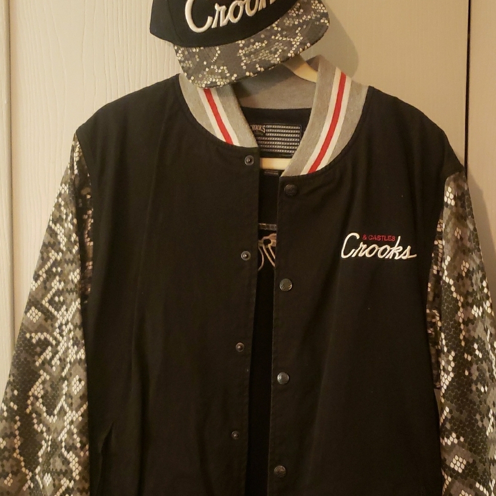 Crooks & Castles Black and Silver Bomber Jacket